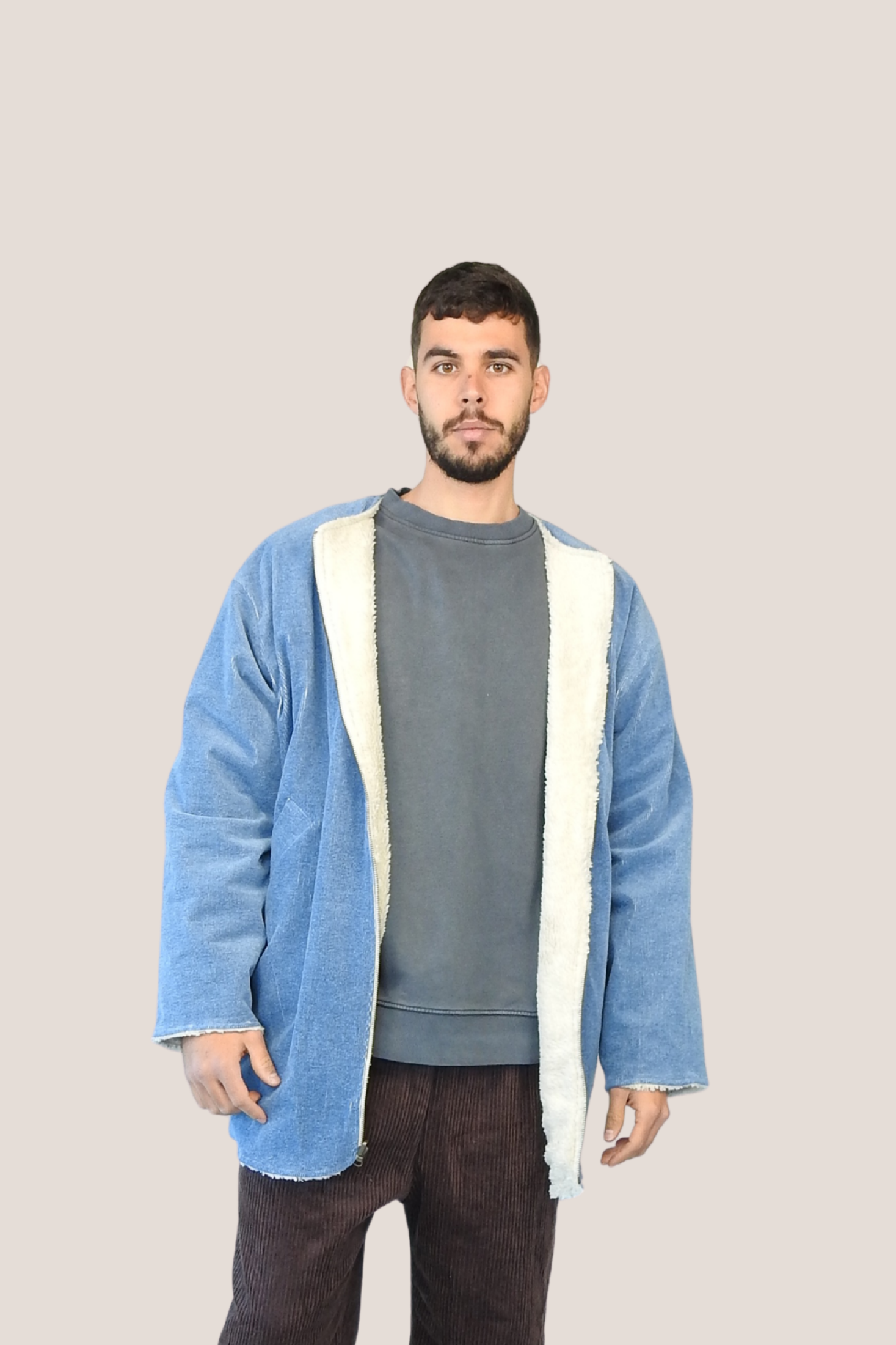 Chaquetón reversible borreguito beige - tejano