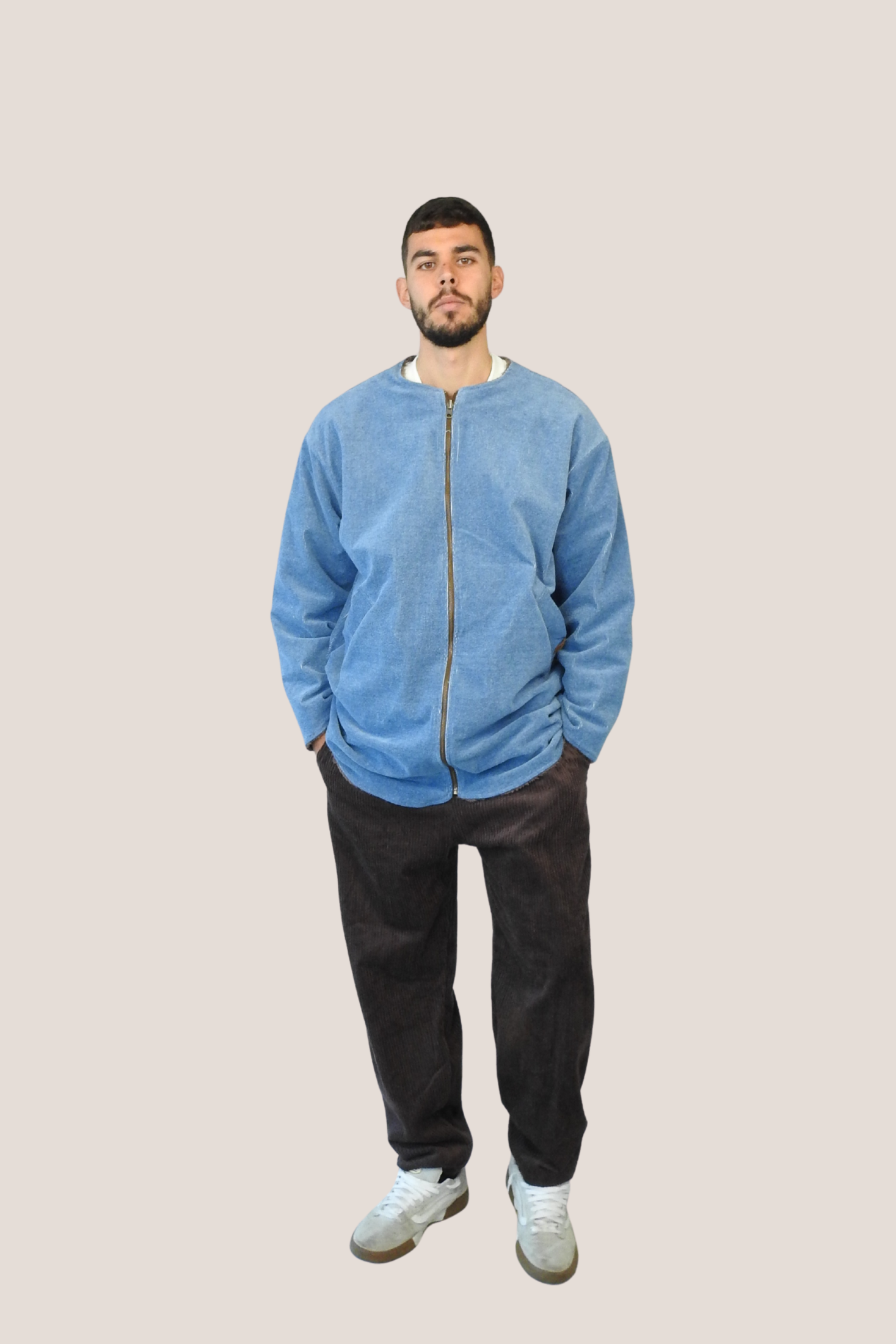 Chaquetón reversible borreguito marrón - tejano