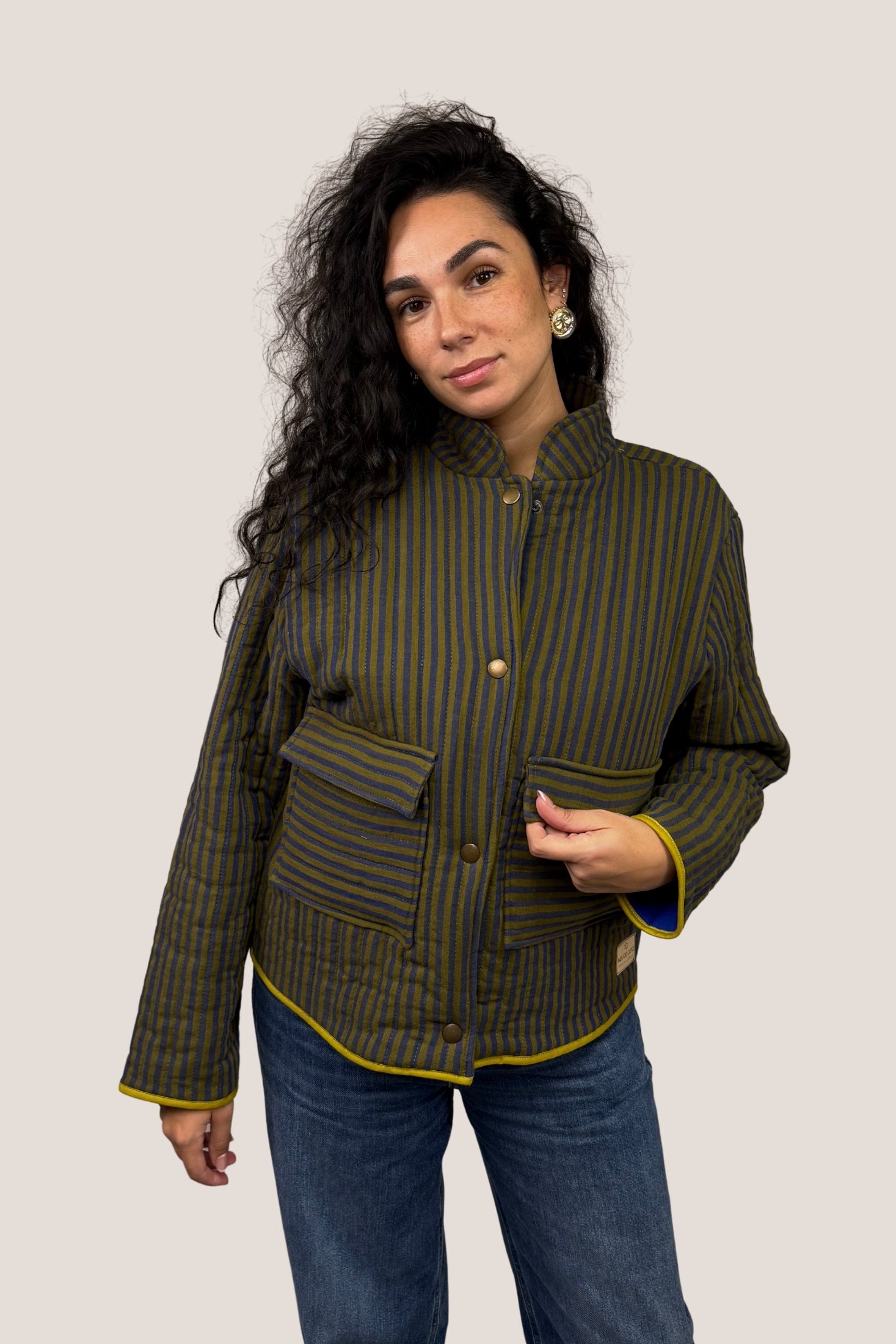 Chaqueta rayas azul - pistacho