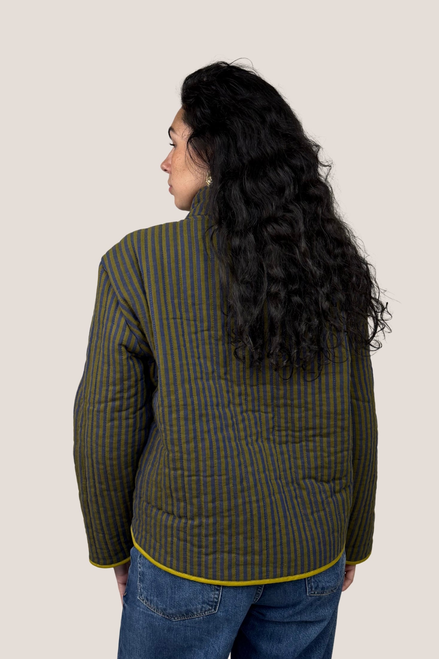 Chaqueta rayas azul - pistacho