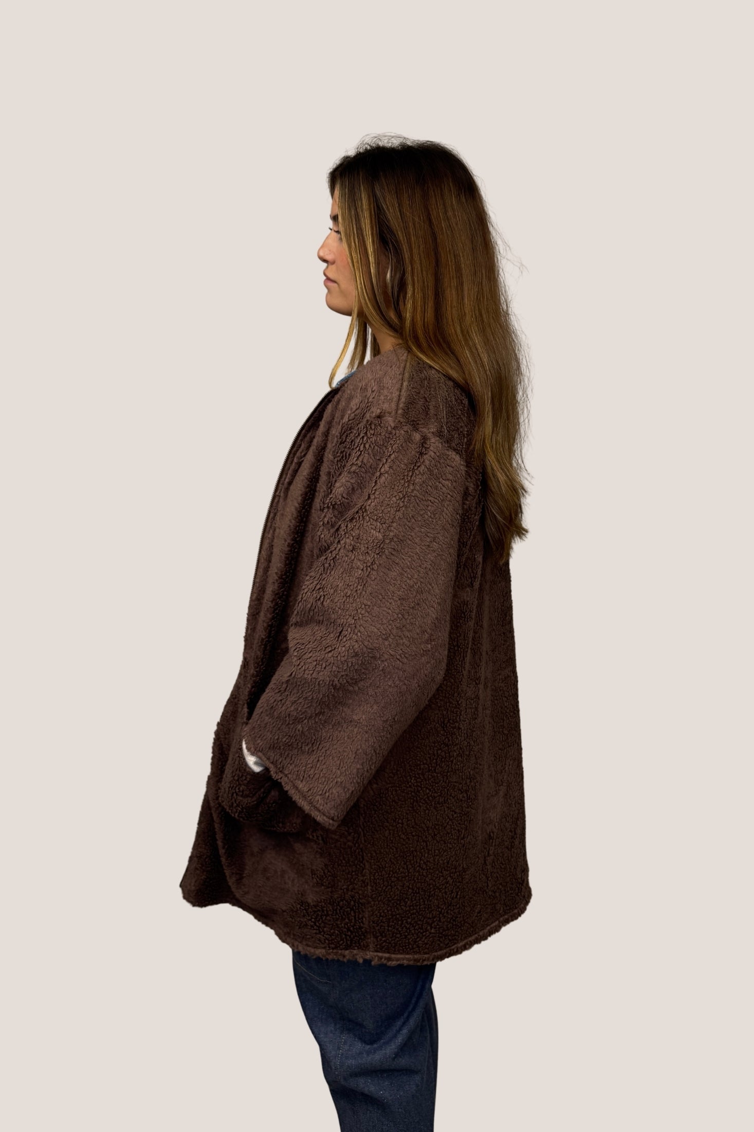 Chaquetón reversible borreguito marrón - tejano