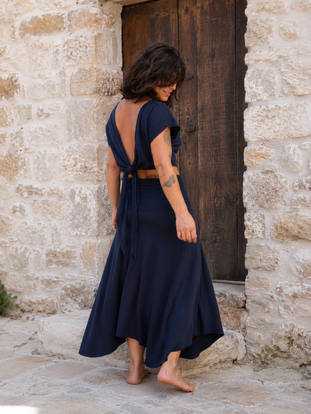 Faldilla-vestit drapada blava