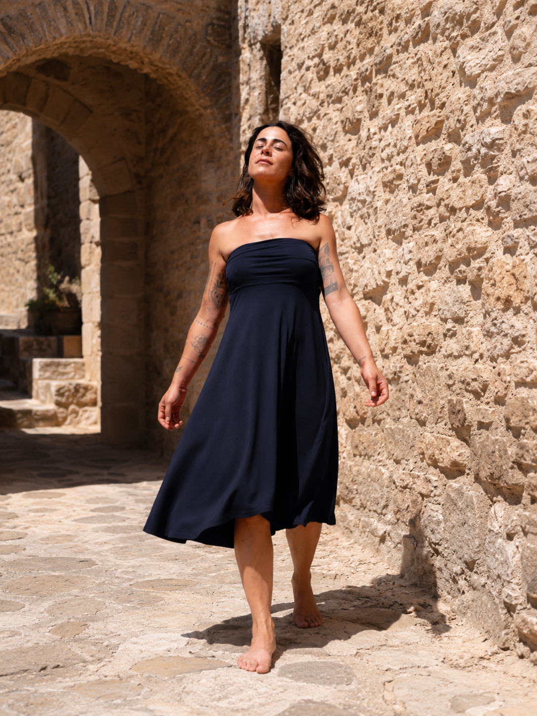 Faldilla-vestit drapada blava