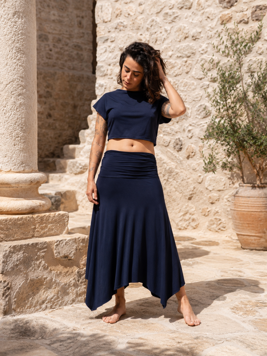 Faldilla-vestit drapada blava