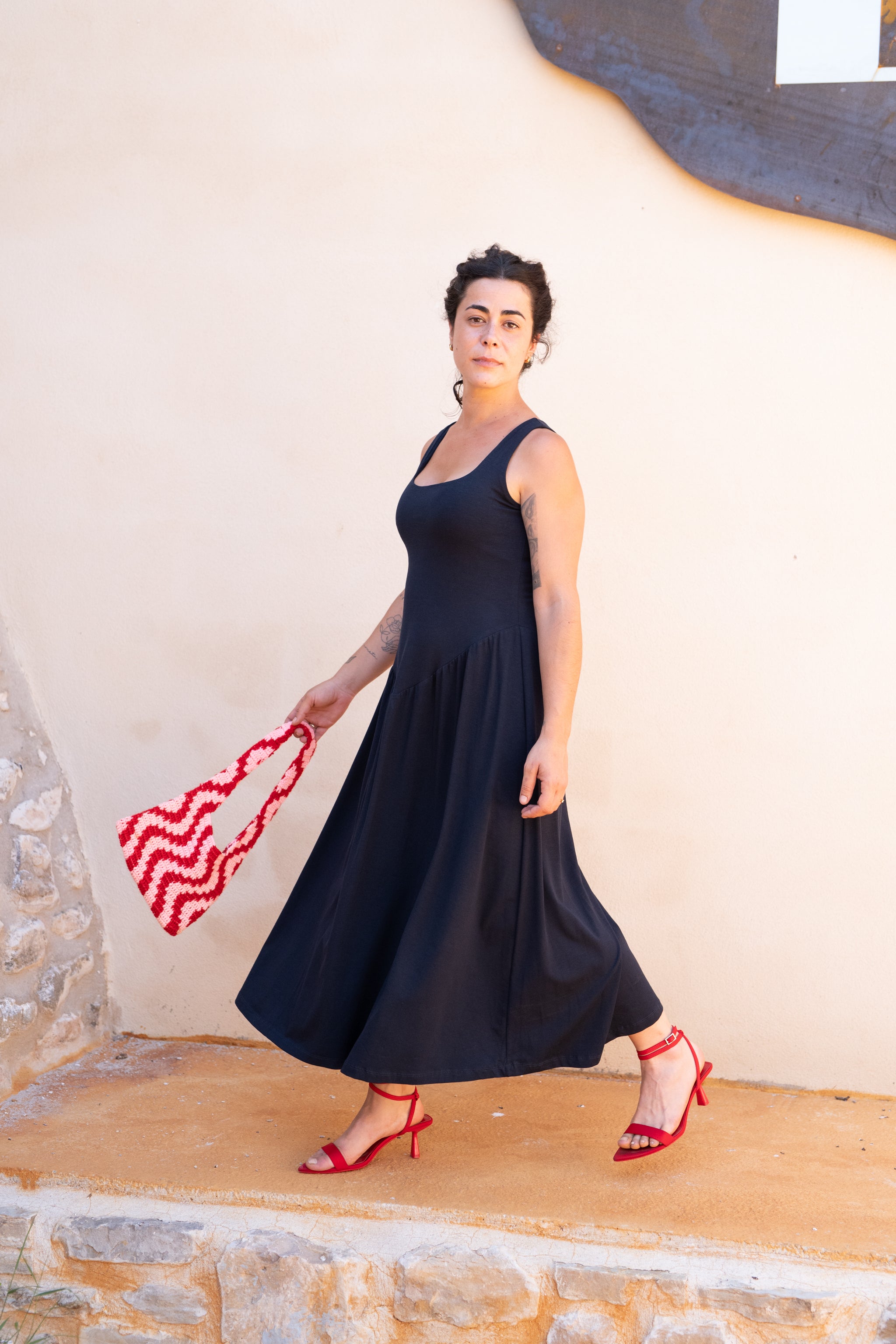 Vestit llarg frunzit blau