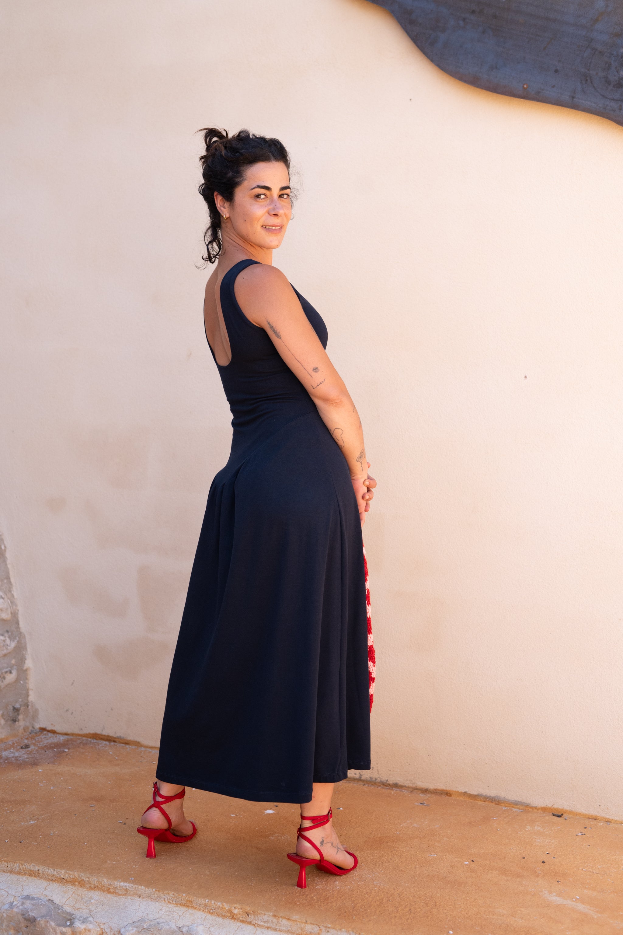 Vestit llarg frunzit blau