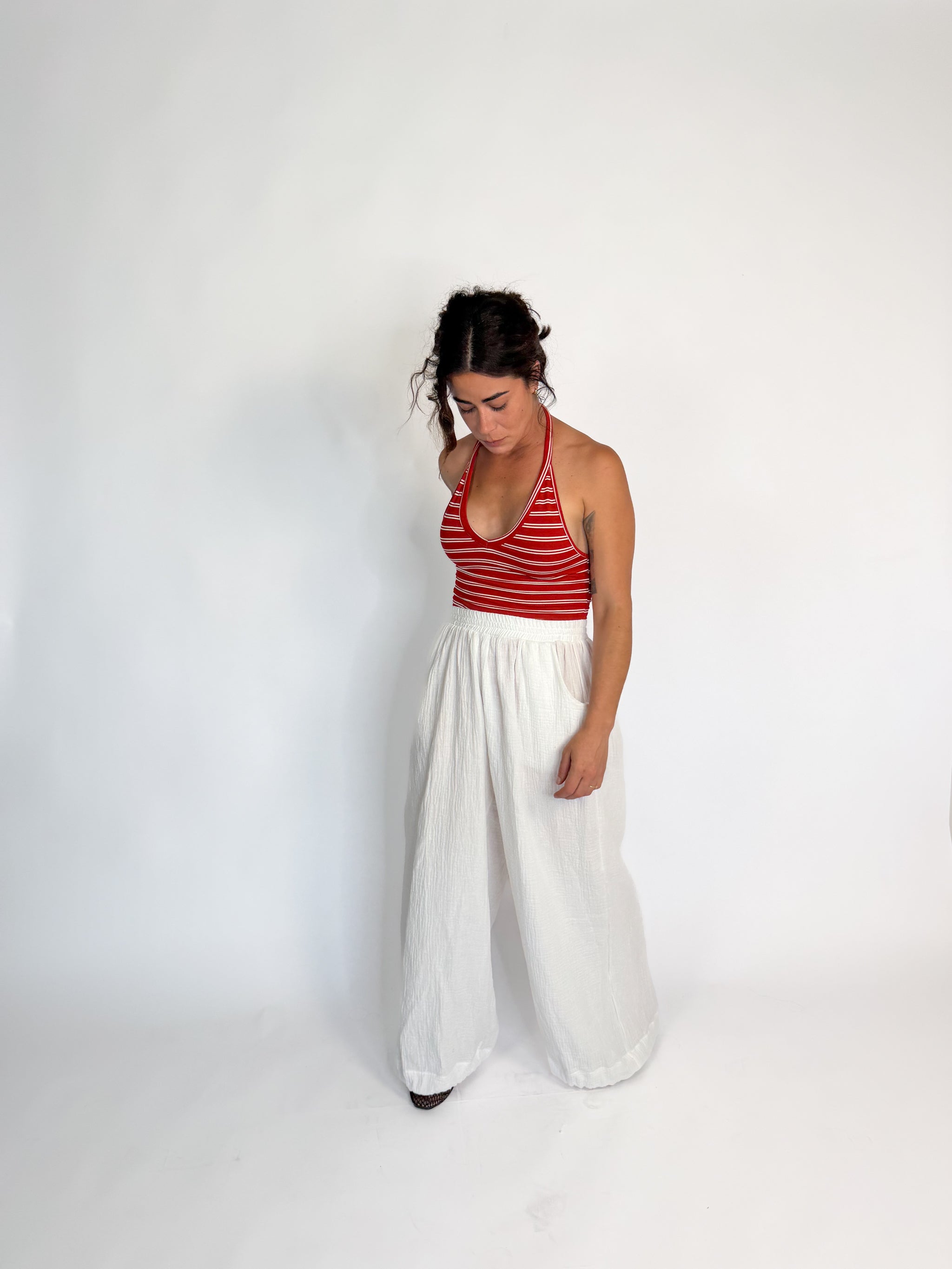Pantalón balloon ajustable blanco