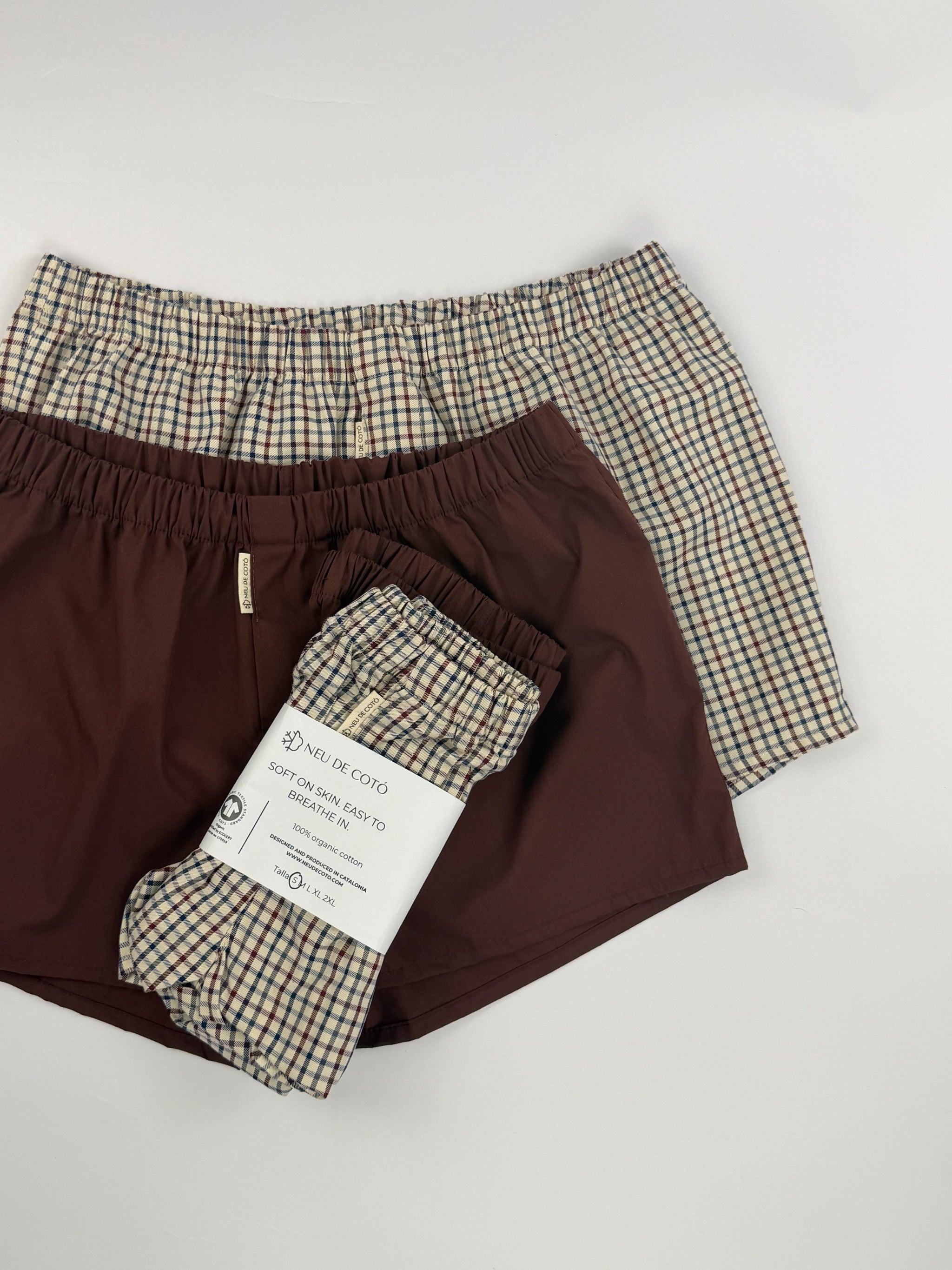 Pack boxer unisex granate - estampado cuadros