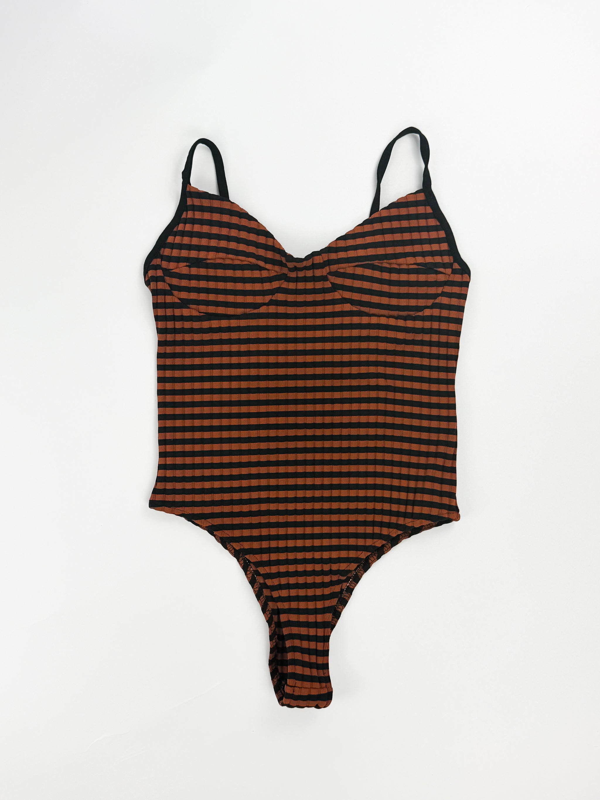 Burgundy striped swimsuit