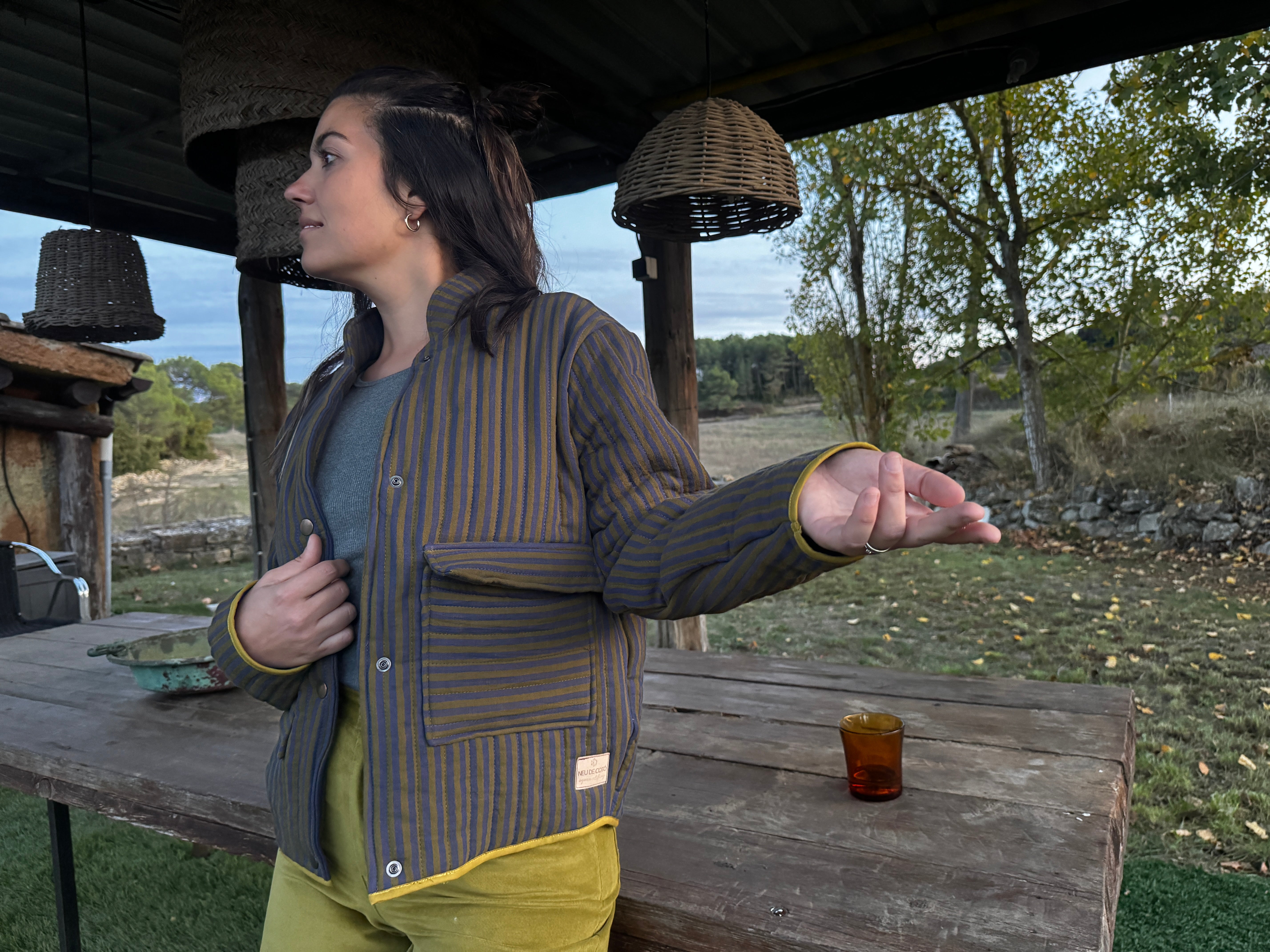 Chaqueta rayas azul - pistacho