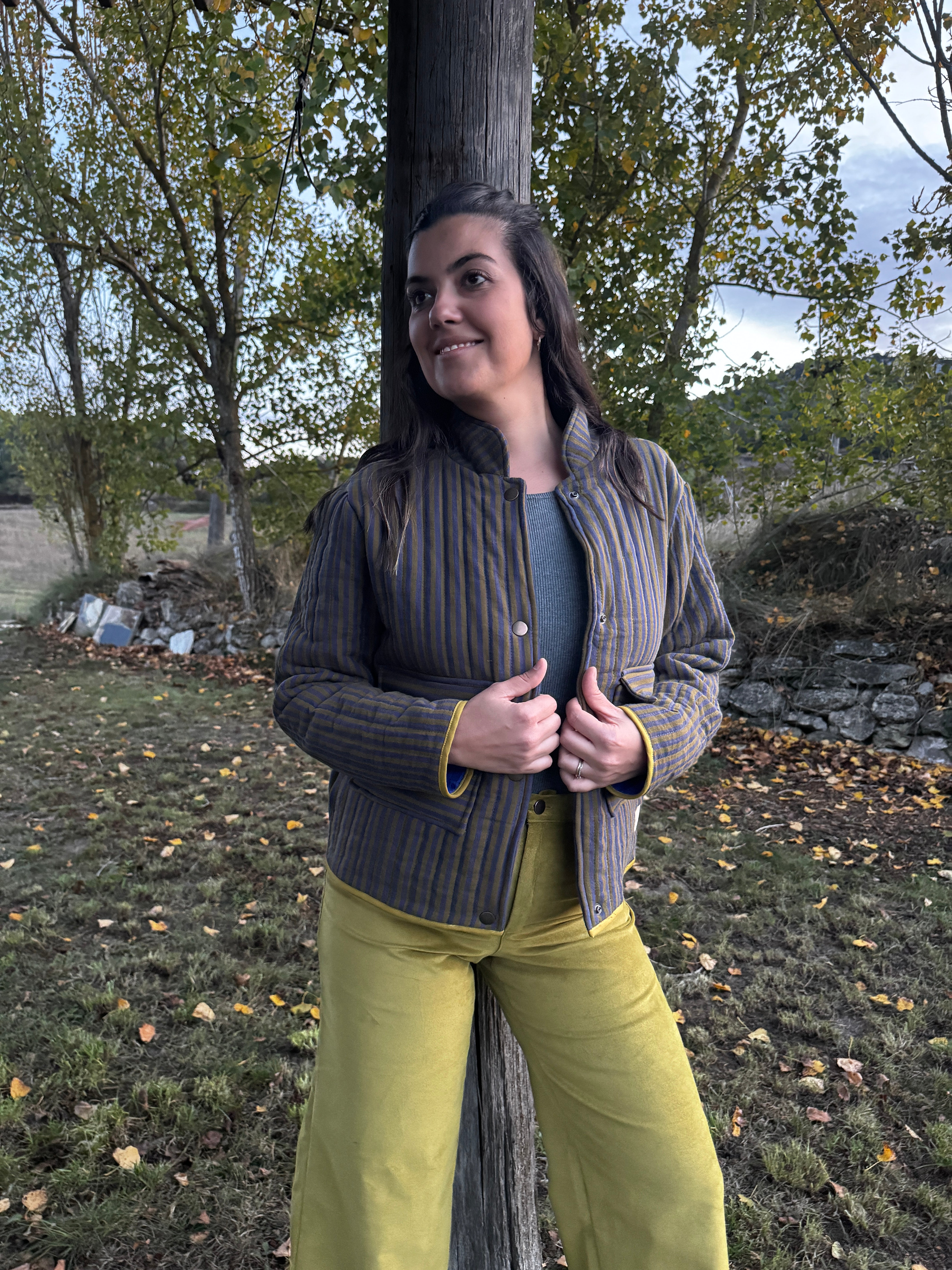 Chaqueta rayas azul - pistacho