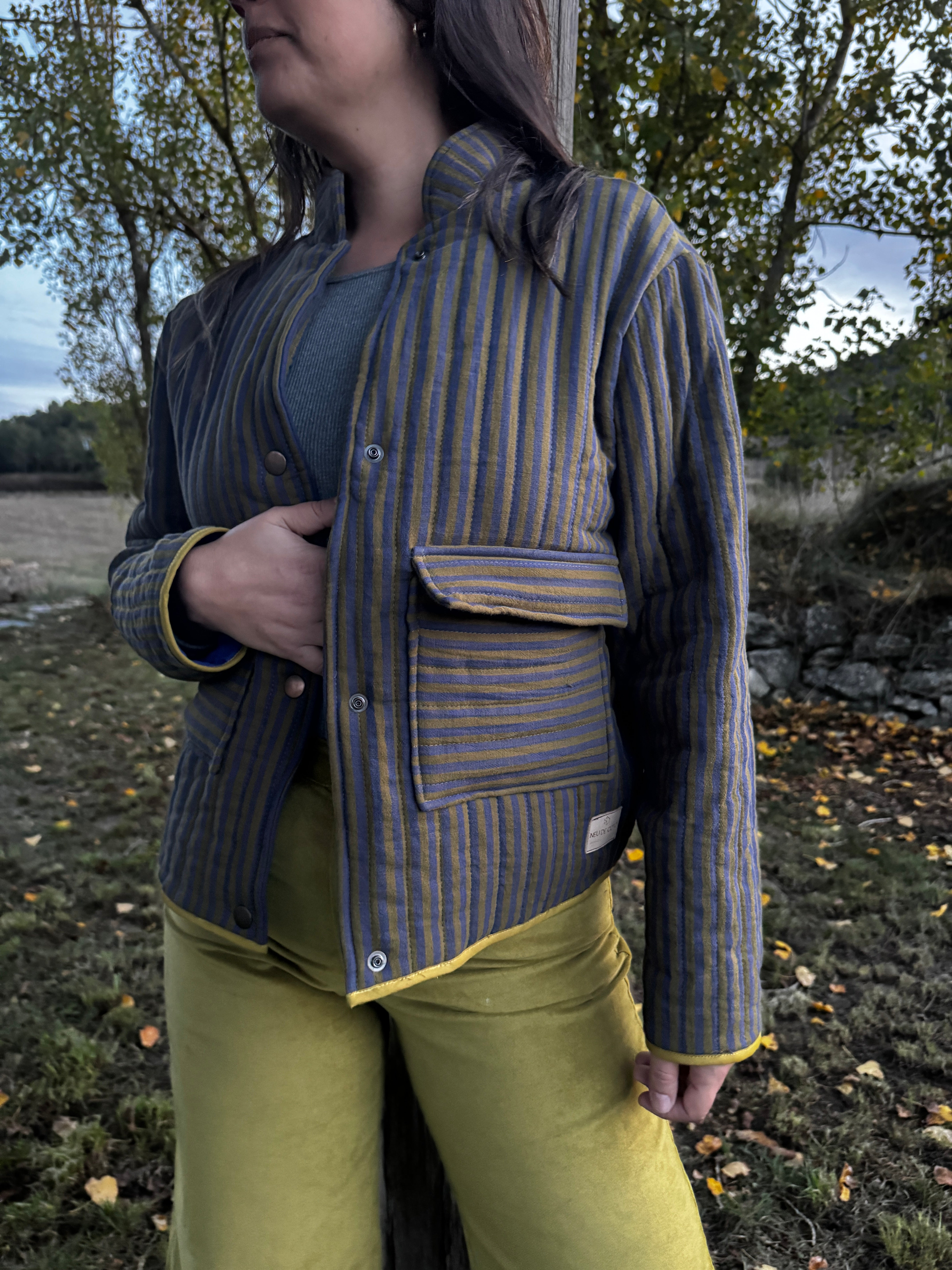 Chaqueta rayas azul - pistacho