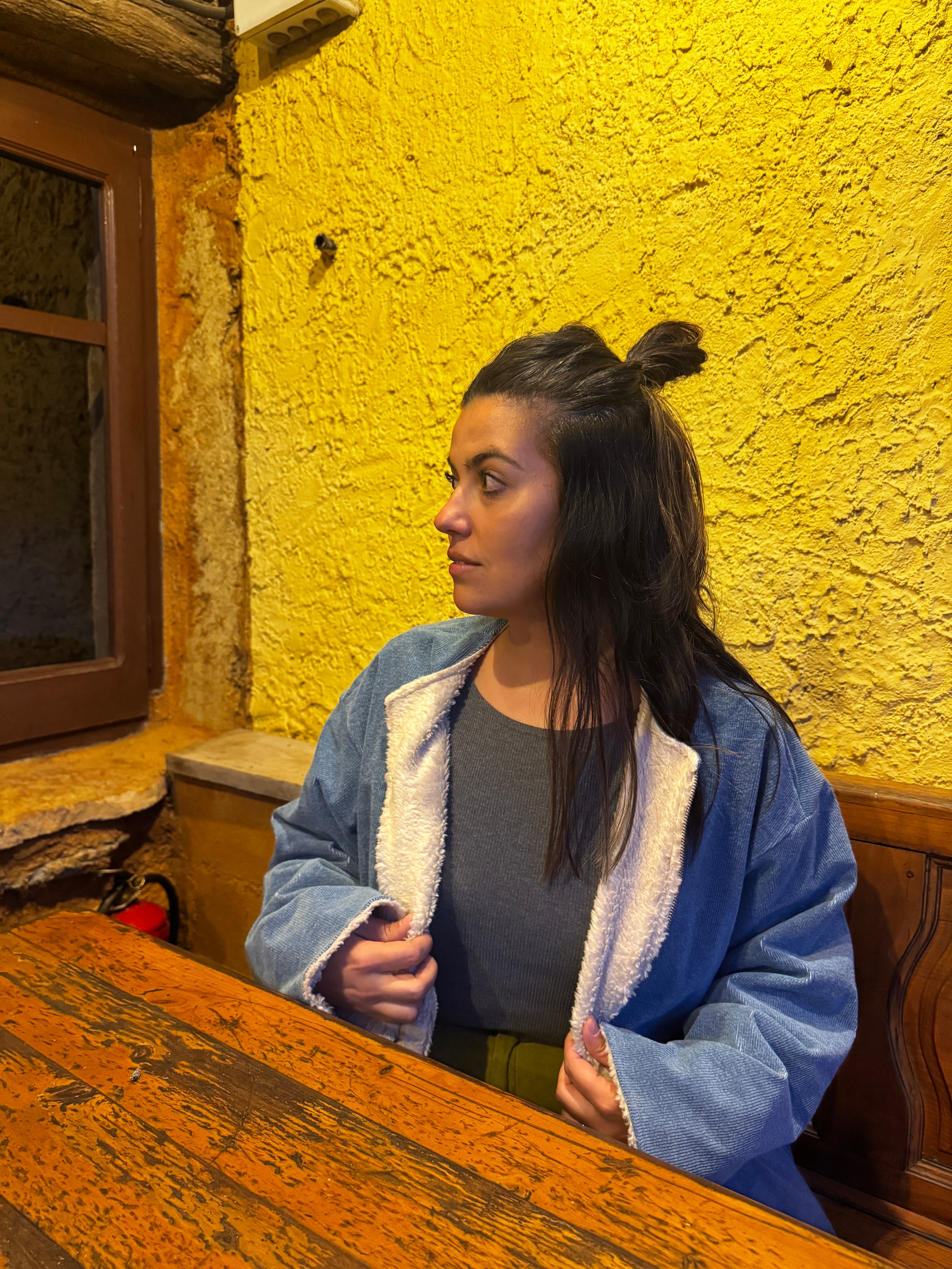 Chaquetón reversible borreguito beige - tejano